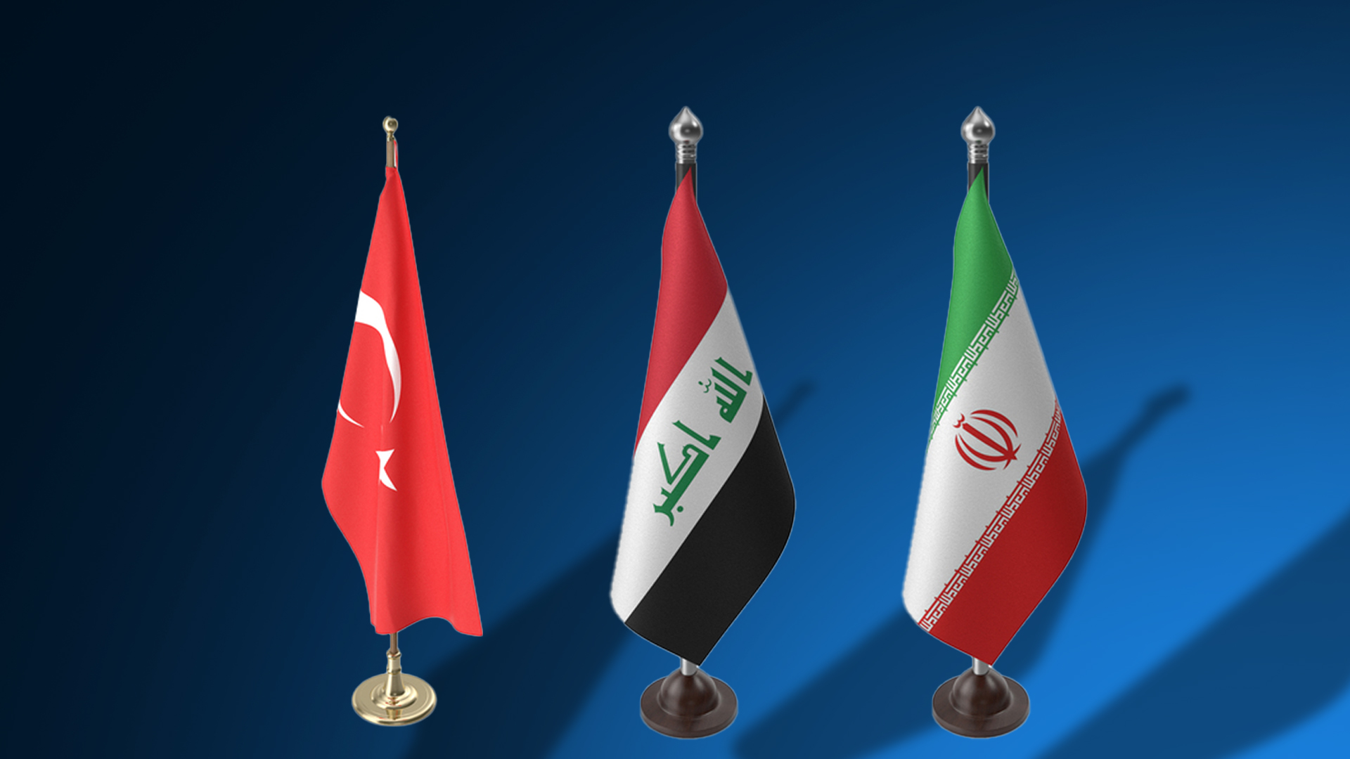 The flags of Iraq (middle), Iran (right) and Turkey. (Photo: Designed by Kurdistan24)
