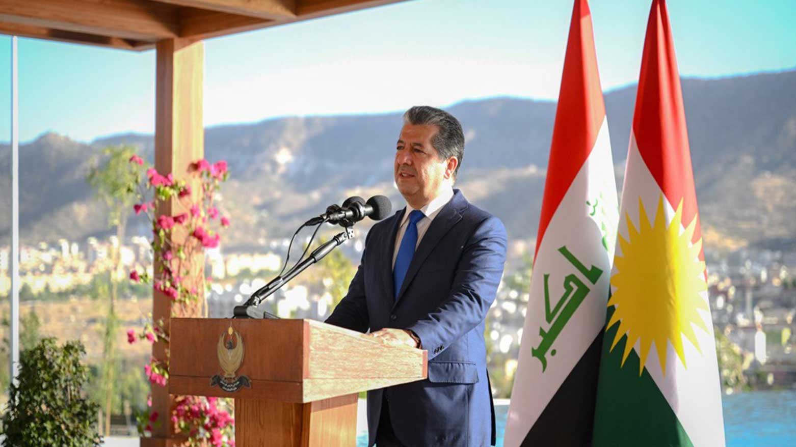 Kurdistan Region Prime Minister Masrour Barzani, delivering a speech at the inauguration ceremony of the long-awaited Sarhaldan Park in Duhok Province, Sep. 20, 2025. (Photo: KRG)