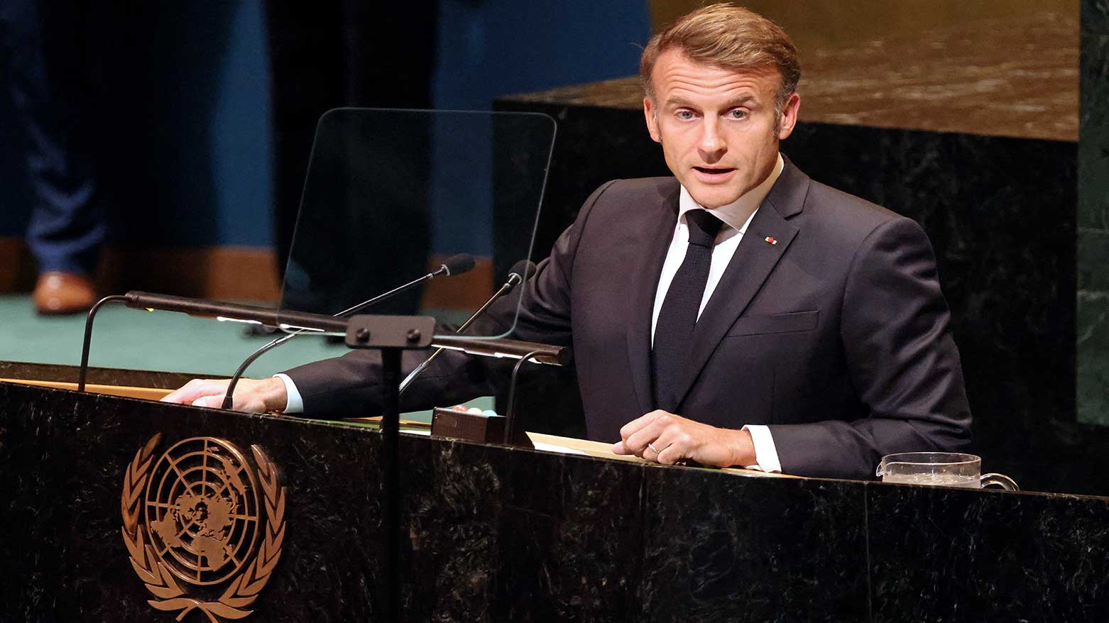 France's President Emmanuel Macron speaks during a UN Summit on Palestinians at UN headquarters during the UNGA in New York on Sep. 22, 2025. (Photo: AFP)