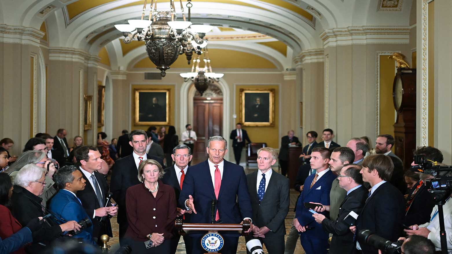 Senate Majority Leader John Thune, (C), (R-South Dakota), speaks at the US Capitol, hours before the USG shutdown, Sep. 30, 2025. (Photo: AFP)