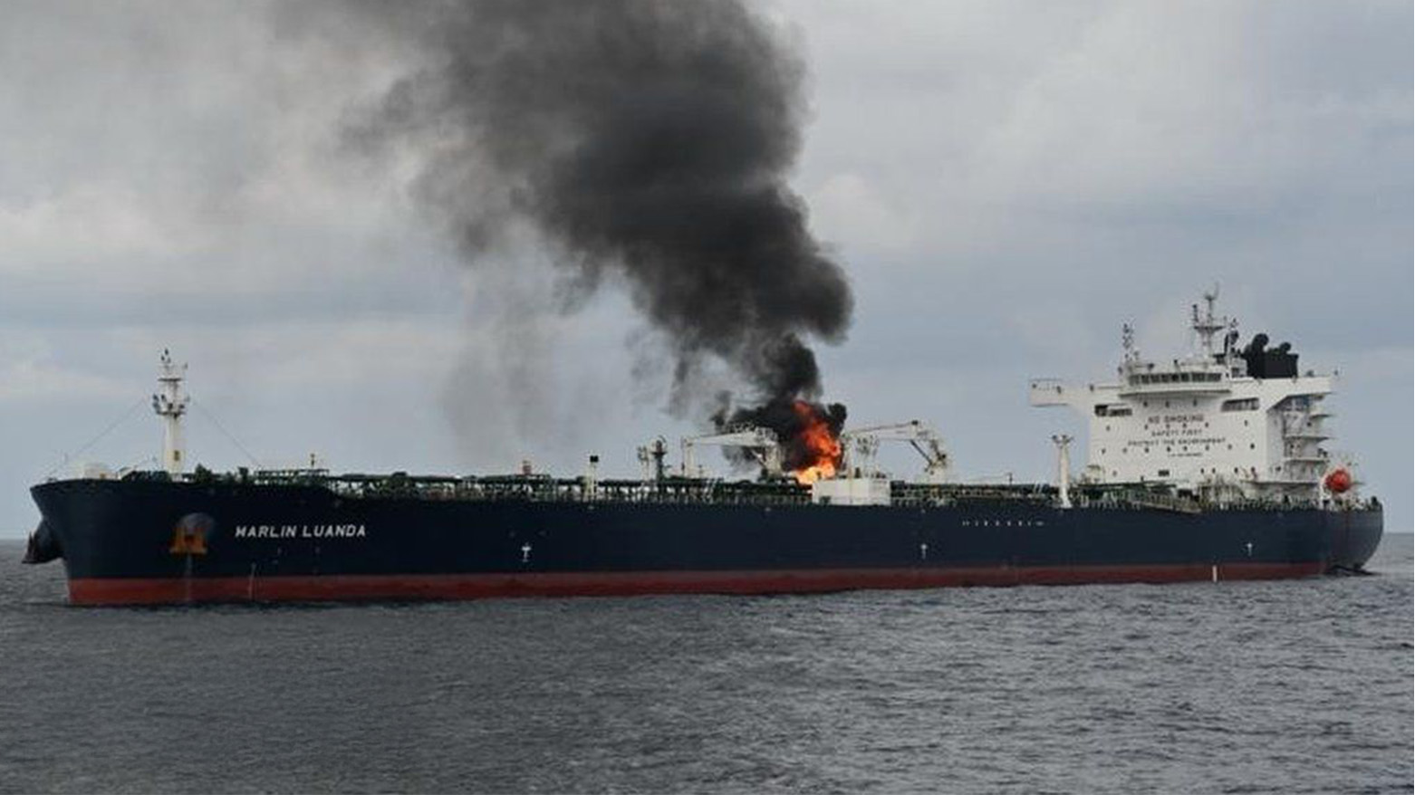 A tanker with links to the UK was on fire for several hours in the Gulf of Aden after being hit by a missile fired by the Houthis, Jan. 28, 2024. (Photo: AFP)