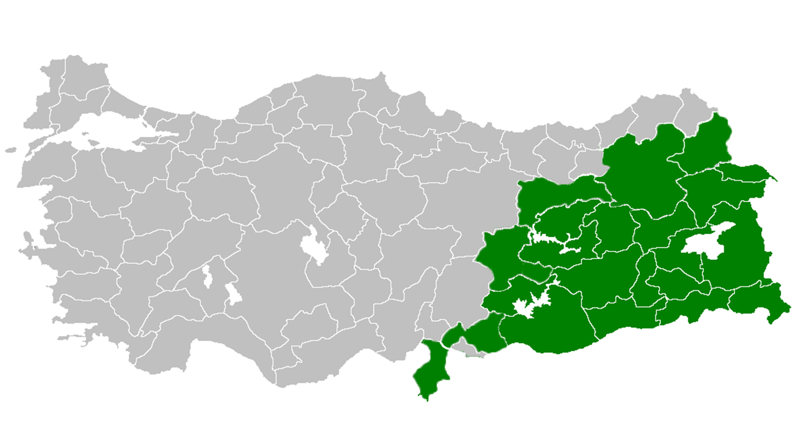 Map of the Turkish state with Kurdish provinces highlighted. (Graphic: Kurdistan24)