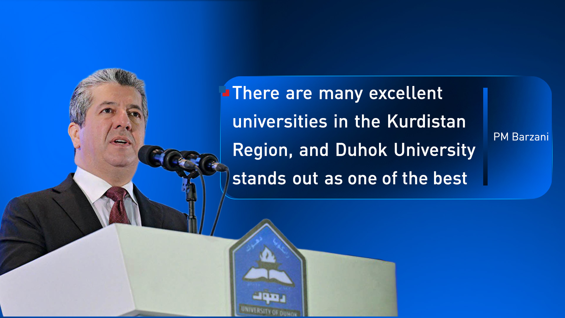 Kurdistan Region Prime Minister Masrour Barzani delivering the speech, Oct. 13, 2025. (Photo: Designed by Kurdistan24)