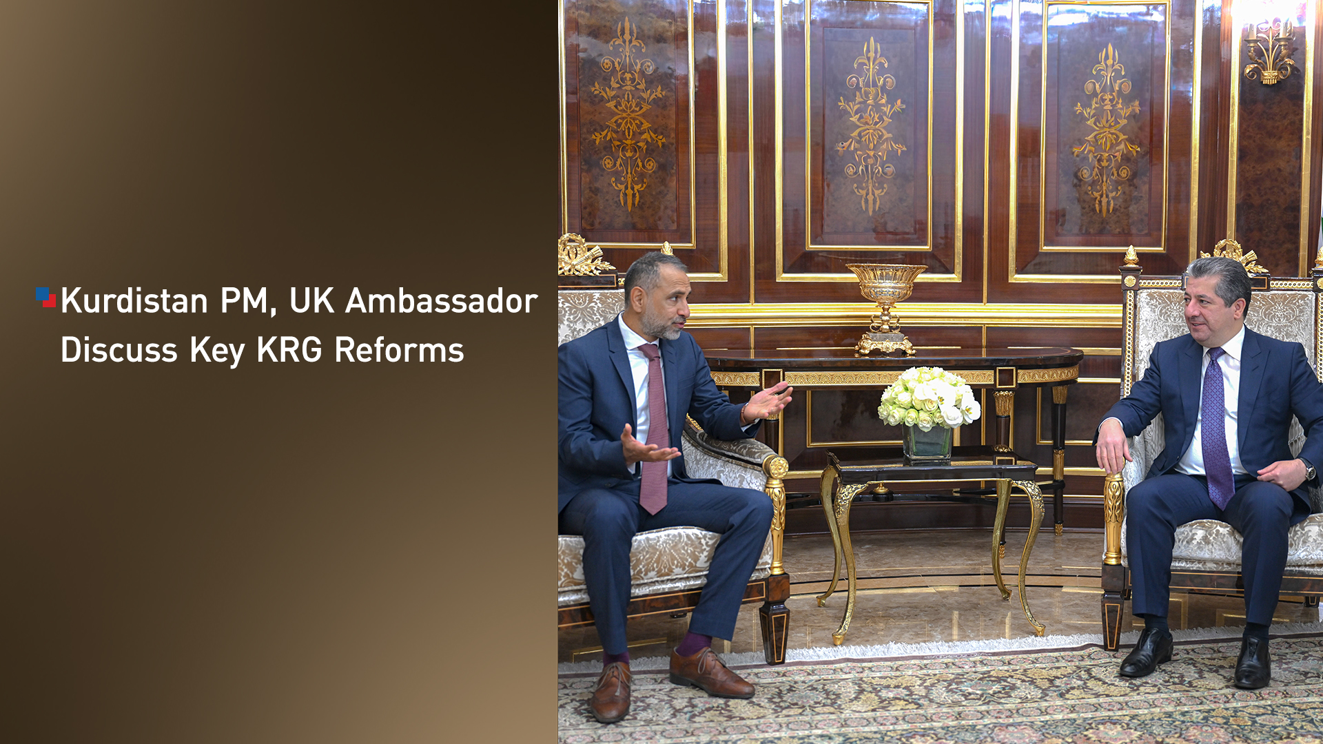 Kurdistan Region Prime Minister Masrour Barzani, (R), British Ambassador to Iraq Irfan Siddiq, Erbil, October 14, 2025.