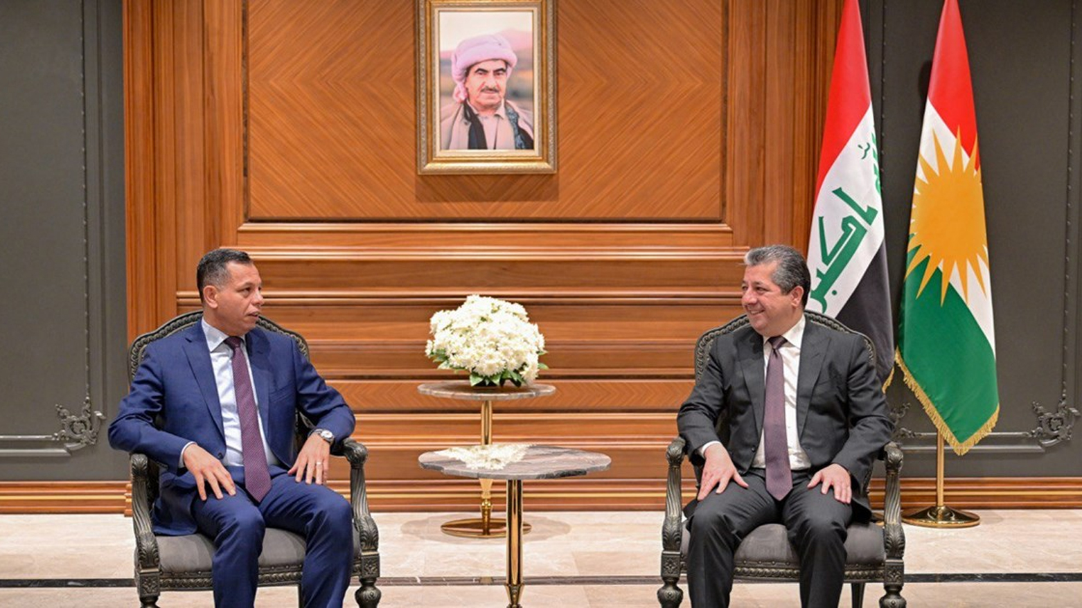 Masrour Barzani, Kurdistan Region PM, (R), Hamid al-Shatri, head of Iraq’s Federal National Intelligence Agency, Erbil, October 15, 2025.