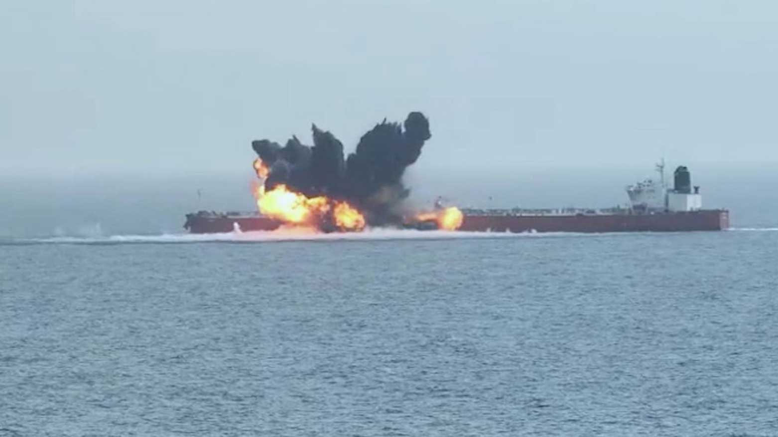 CHIOS LION, a Liberia-flagged crude oil tanker, attacked by the Houthis in the Red Sea, July 15, 2024. (Photo: AFP)