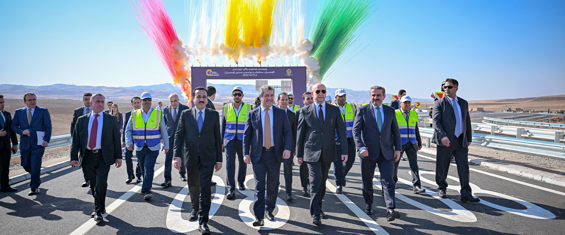 بە وێنە؛ سەرۆک وەزیران مەسرور بارزانی ڕێگەی دووسایدی گۆمەسپان-سماقووڵی کردەوە