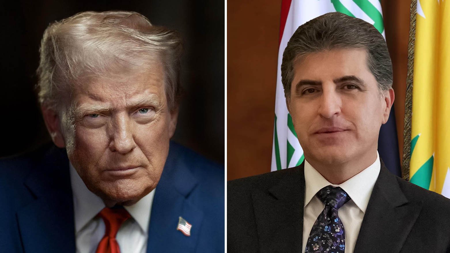 Kurdistan Region President Nechirvan Barzani (right) and United States President Donald J. Trump. (Photo: Designed by Kurdistan24)