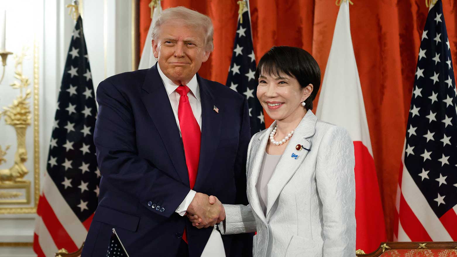 US President Donald Trump and Japan's Prime Minister Sanae Takaichi pose for photographs following a signing ceremony in Tokyo, October 28, 2025. (Photo: AFP)