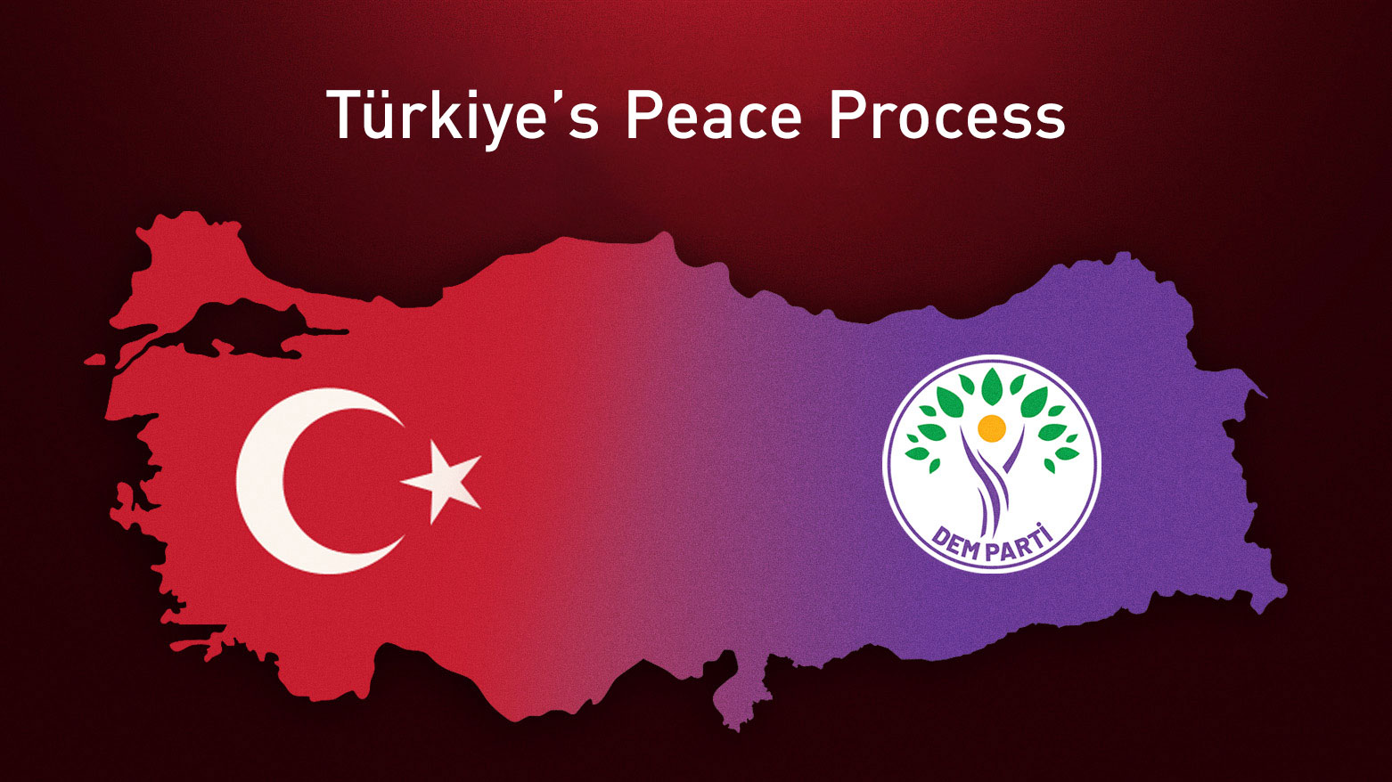 The map of Türkiye, in side it, is the flag of Türkiye (L) and DEM party's logo (R). (Graphic: Kurdistan24)