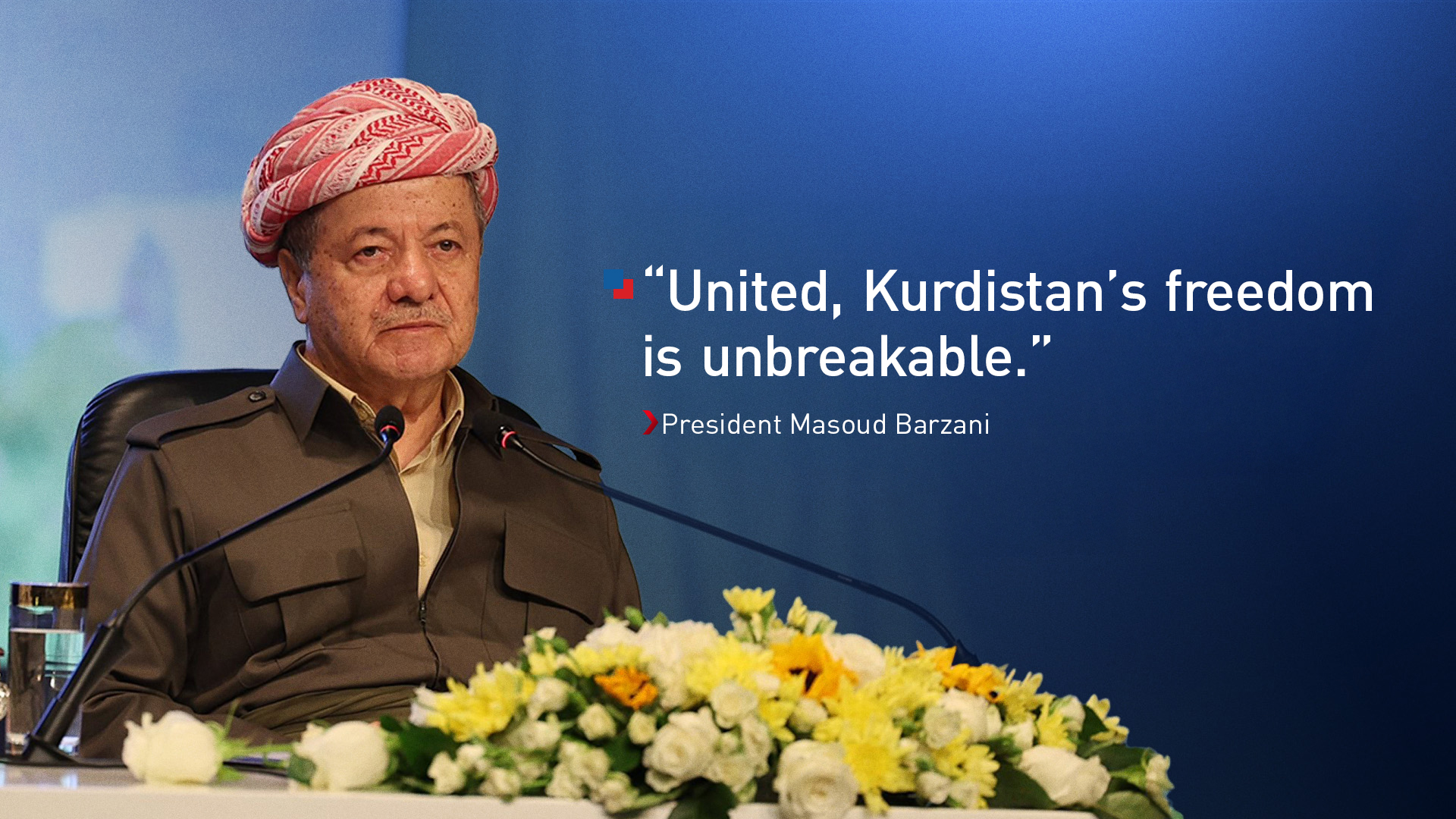 Kurdistan Democratic Party (KDP) Leader, President Masoud Barzani, speaking to religious leaders in Duhok, Kurdistan Region, Nov. 1, 2025.