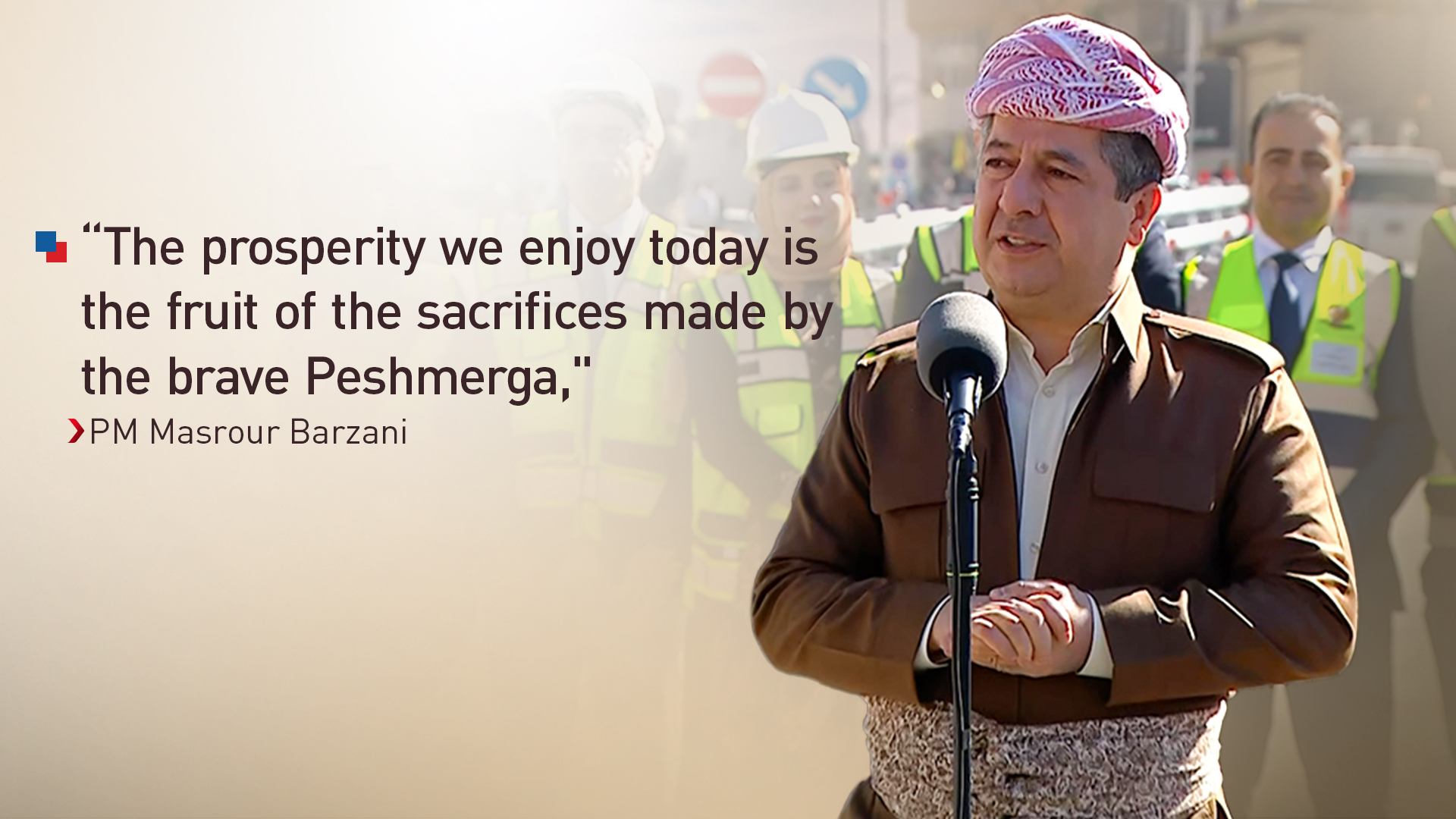 Kurdistan Region PM Masrour Barzani, speaking at the official inauguration of the Haji Omran dual road, Nov. 3, 2025. (Graphics: Kurdistan24)