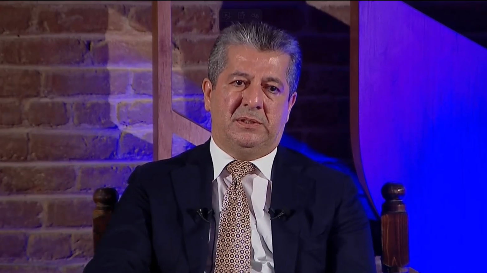 Kurdistan Region Prime Minister Masrour Barzani speaking at the town hall meeting at the Erbil Citadel, Nov. 6, 2025. (Photo: Kurdistan24)