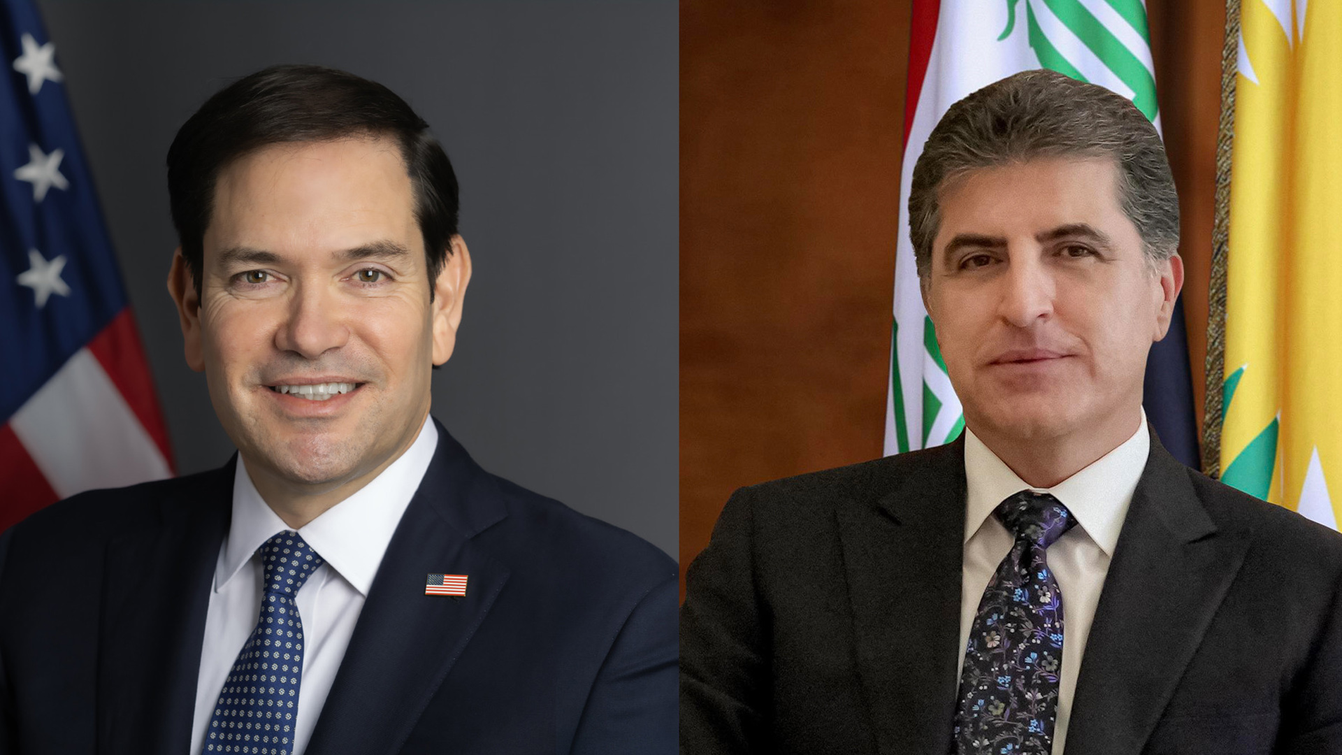 Kurdistan Region President Nechirvan Barzani (right) and U.S. Secretary of State Marco Rubio. (Photo: Designed by Kurdistan Region Presidency)
