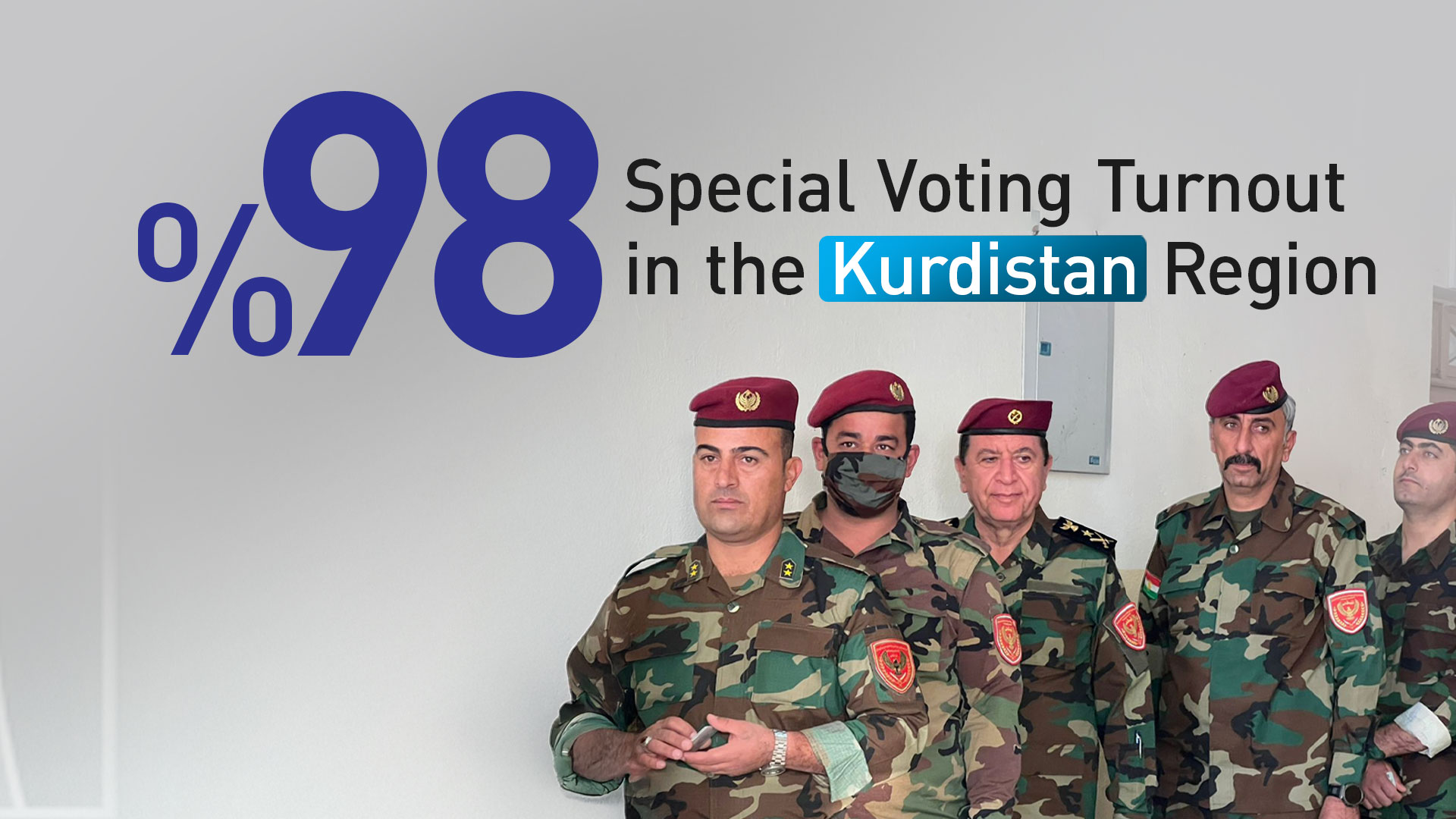Peshmerga members waiting in line to cast their votes, Nov. 9, 2025. (Photo: Designed by Kurdistan24)