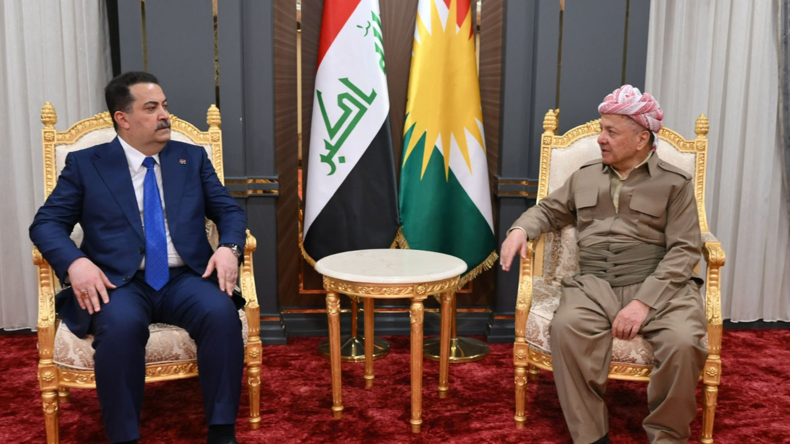 President Masoud Barzani, (R), Iraqi Federal PM Mohammed Shia’ Al-Sudani in Duhok on the sidelines of the MEPS 2025. (Photo: Kurdistan24)