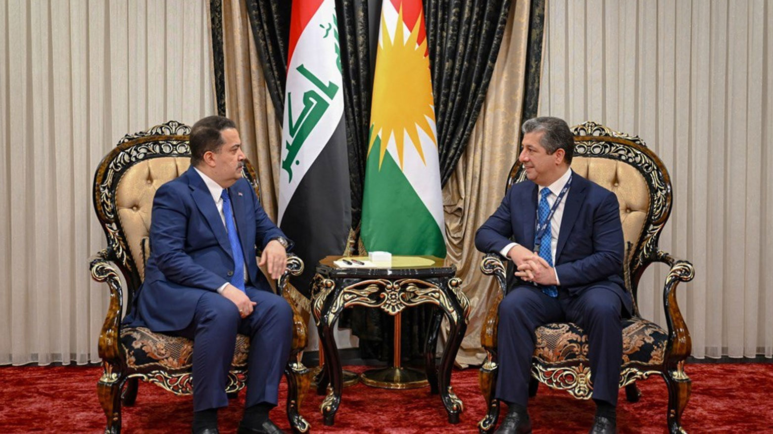 Prime Minister of the Kurdistan Region, Masrour Barzani (L), Federal Prime Minister of Iraq, Mohammed Shia' al-Sudani (R). (Photo: KRG)