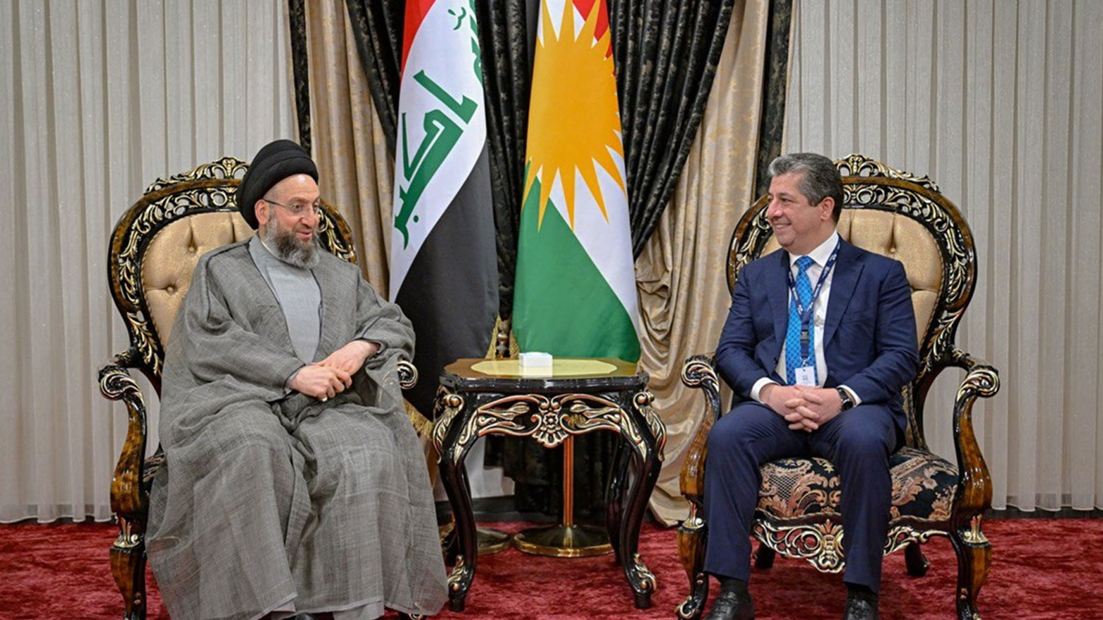 Prime Minister of the Kurdistan Region, Masrour Barzani (R), and Ammar al-Hakim, the leader of the National Wisdom Movement (L) in Duhok, on Nov. 18, 2025. (Photo: KRG)