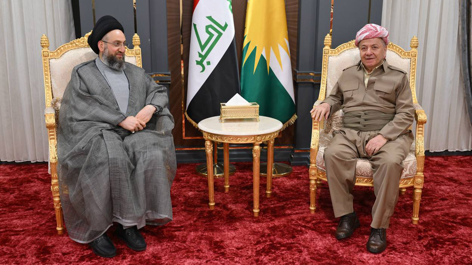 President Masoud Barzani (R), and Ammar al-Hakim, leader of the National Wisdom Movement (L), in Duhok, on Nov. 18, 2025. (Photo: Barzani Headquarters)