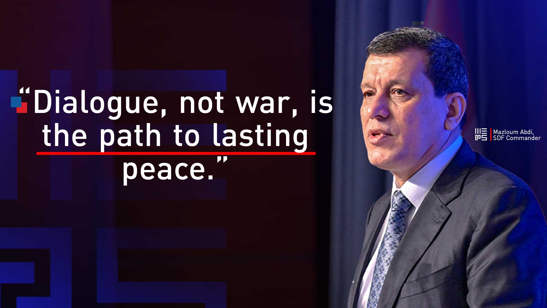 Mazloum Abdi, General Commander of the SDF, speaking at MEPS 2025, in Duhok, Nov. 19, 2025. (Photo: Kurdistan24)