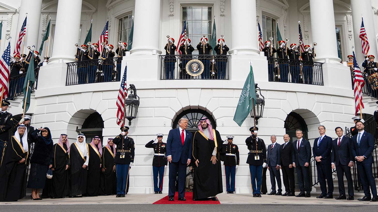 US President Donald Trump greets Crown Prince of the Kingdom of Saudi Arabia Mohammed bin Salman on the South Lawn at the White House in Washington, DC on November 18, 2025. (Photo: AFP)