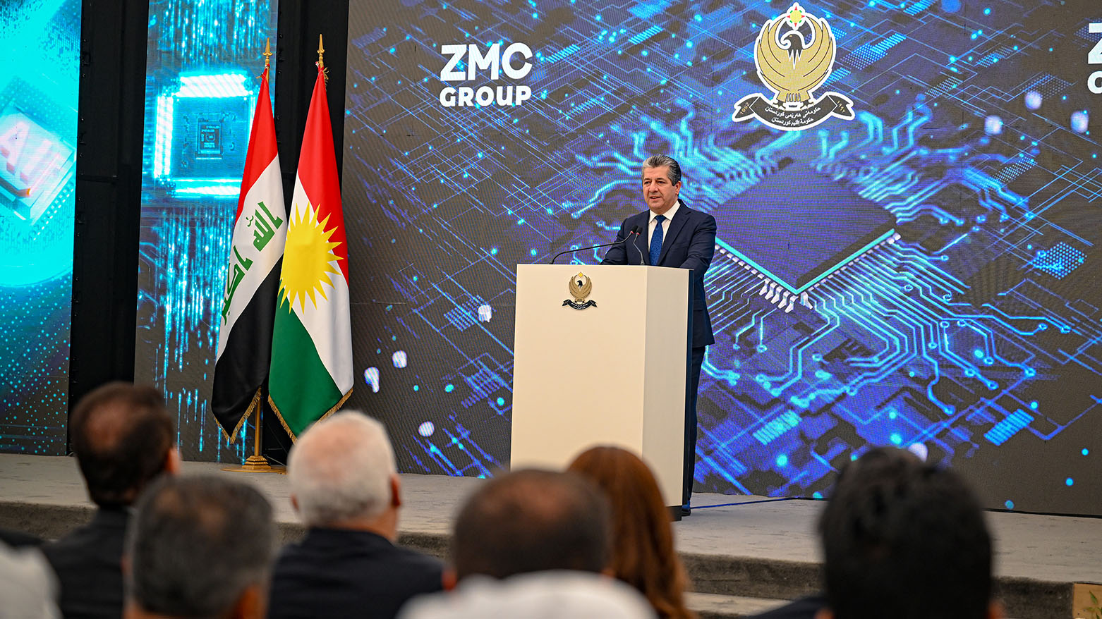 مسرور بارزاني رئيس حكومة إقليم كوردستان يضع حجر الاساس لـ"مصنع التكنولوجيا الذهبية – 2"