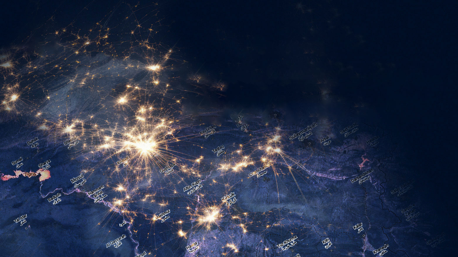 Kurdistan’s night sky lit by the Runaki power network. (Graphics: Kurdistan24)