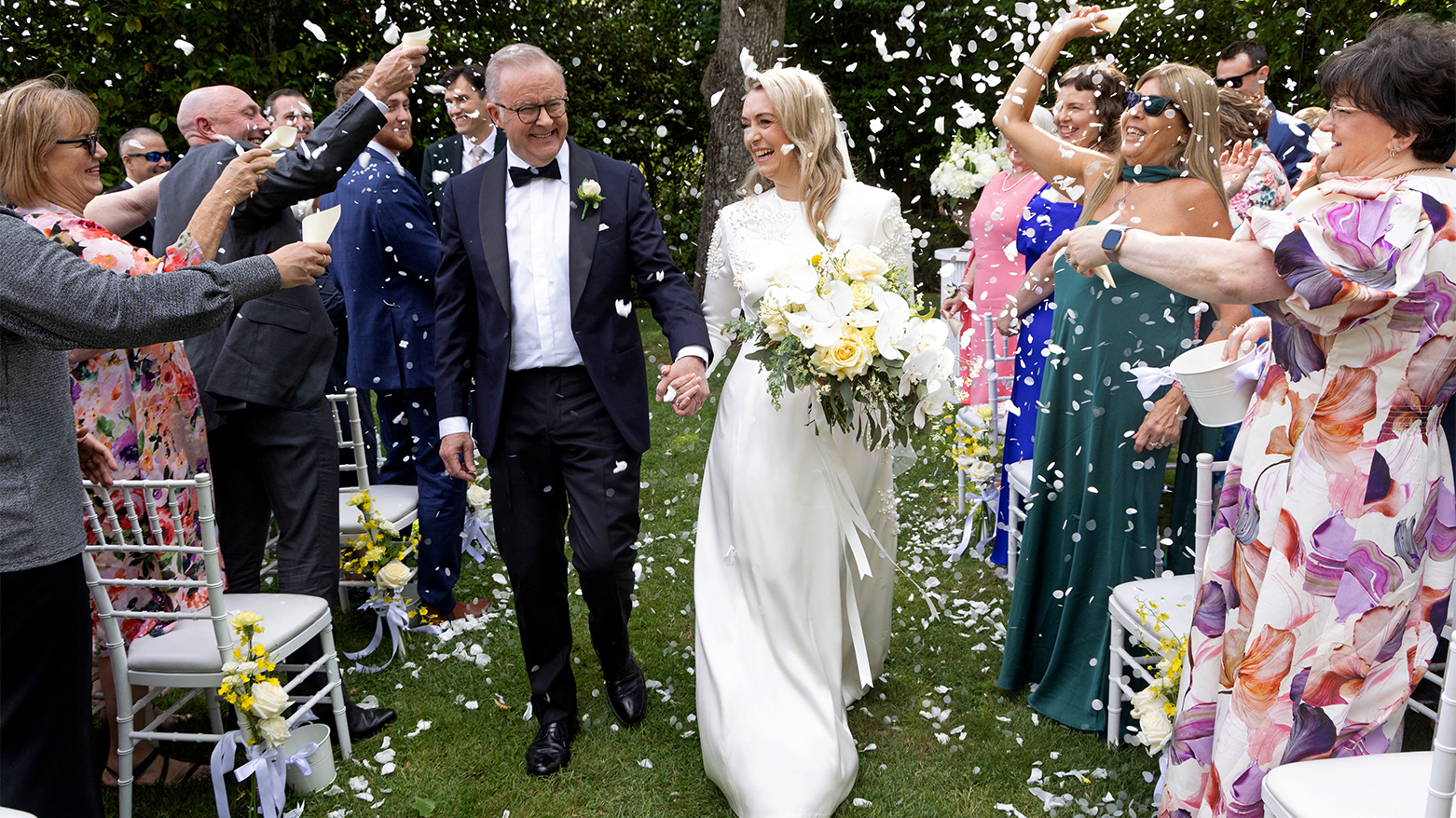 Australia’s Prime Minister Anthony Albanese (L) and his new wife Jodie Haydon. (AFP)
