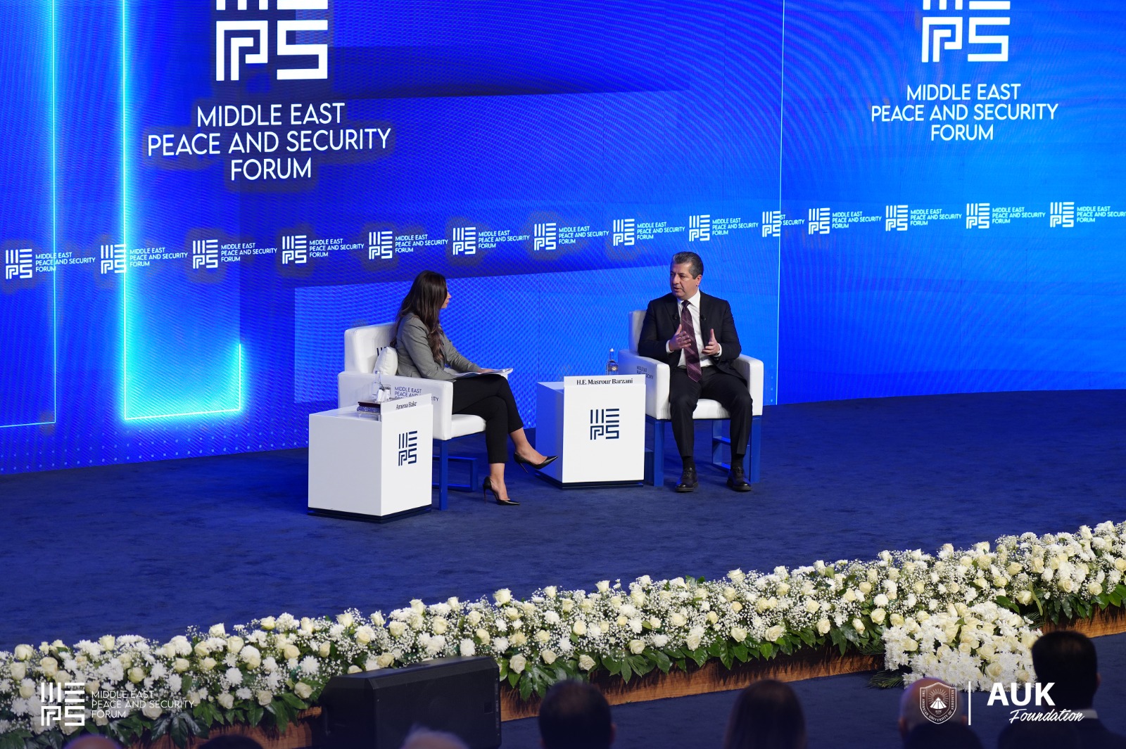 گفتوگۆی تایبەتی مەسرور بارزانی لە کۆربەندی مێپس لە لایەن ئامینە بەکر؛ وێنە: ئەرشیف