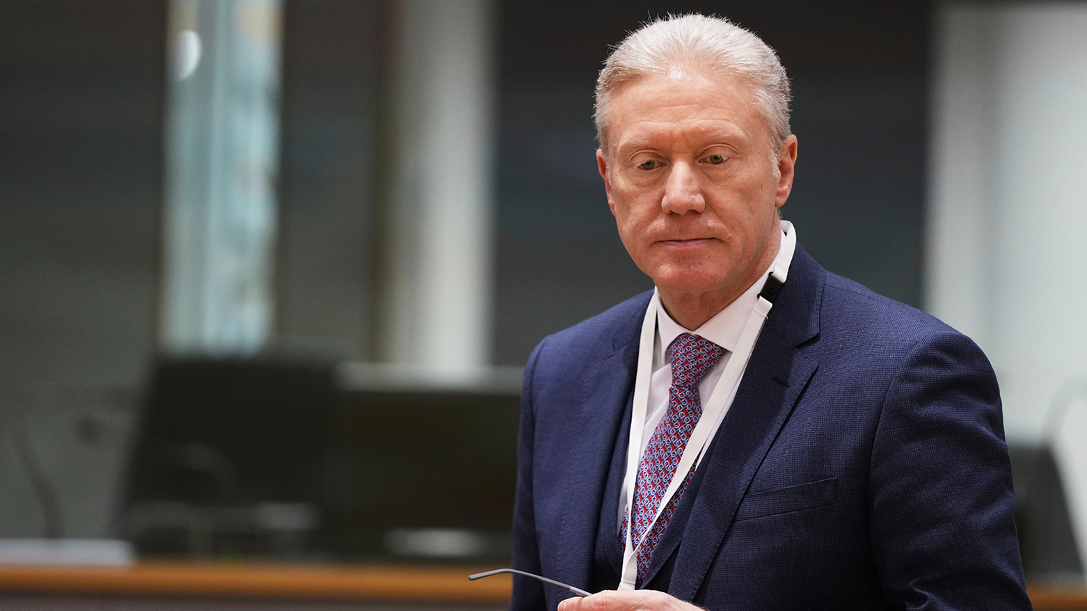 Lebanon's FM Youssef Rajji attends a round table meeting at the 9th international conference in support of Syria at the European Council building in Brussels, March 17, 2025. (AP)