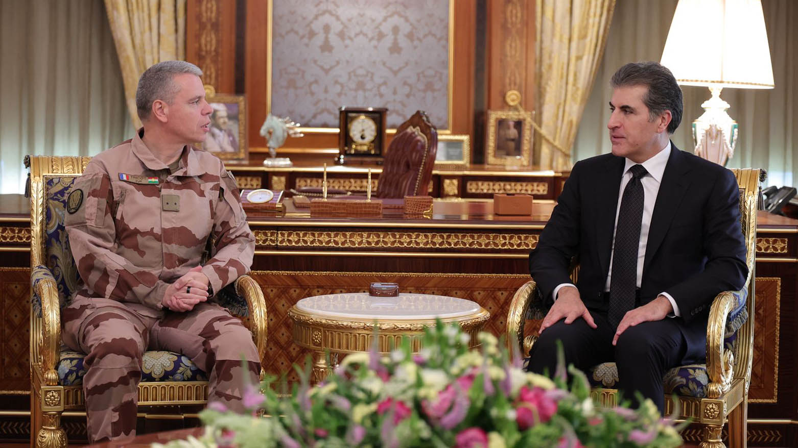 Kurdistan Region President Nechirvan Barzani (right) during his meeting with Brigadier General François Tricot, France’s Representative to the Global Coalition, Dec. 14, 2025. (Photo: Kurdistan Region Presidency)