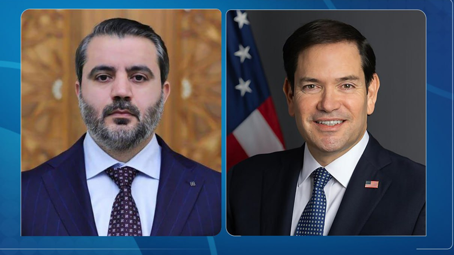 Syrian Foreign Minister Asaad Hassan al-Shaibani (L),  U.S. Secretary of State Marco Rubio  (R). (Graphic: Kurdistan24)