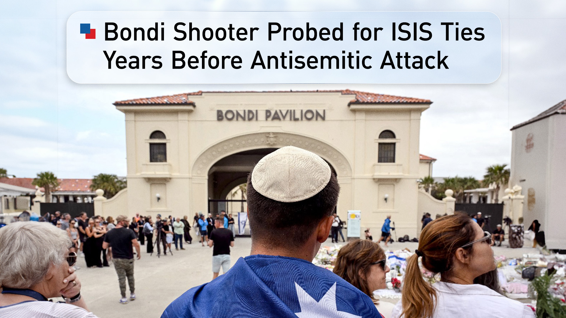 Mourners gather to pay a floral tribute to Bondi Beach shooting victims in Sydney on Dec. 15, 2025. (AFP)