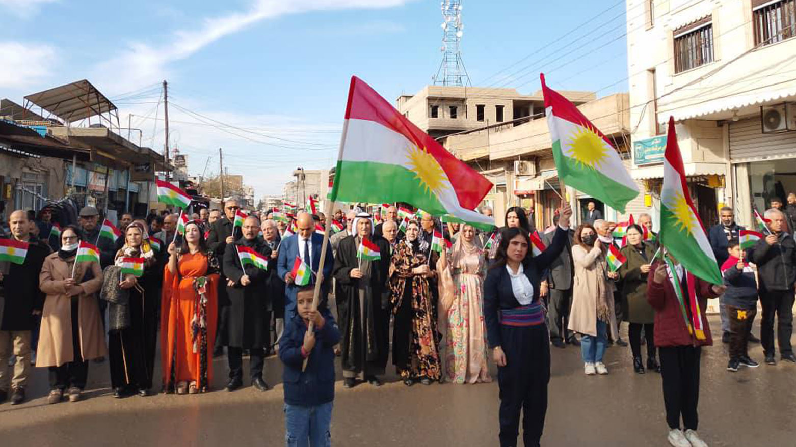 A photo from the Kurdistan Flag Day celebration in Western Kurdistan. (Photo: KNCS)