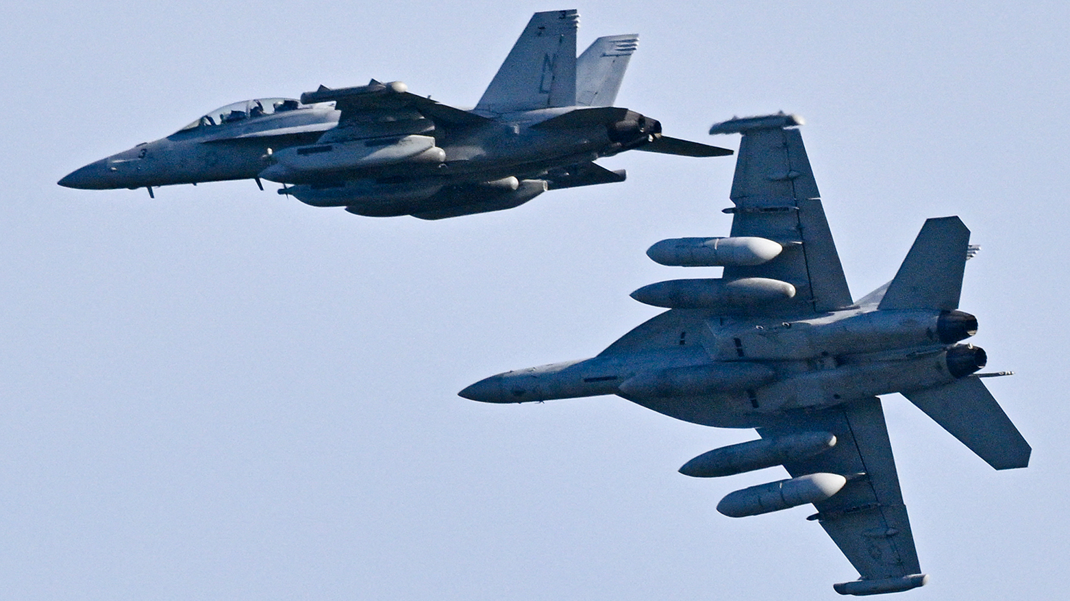 US Navy Boeing EA-18G Growlers fly over José Aponte de la Torre Airport, formerly Roosevelt Roads Naval Station, on Dec. 15, 2025. (AFP)