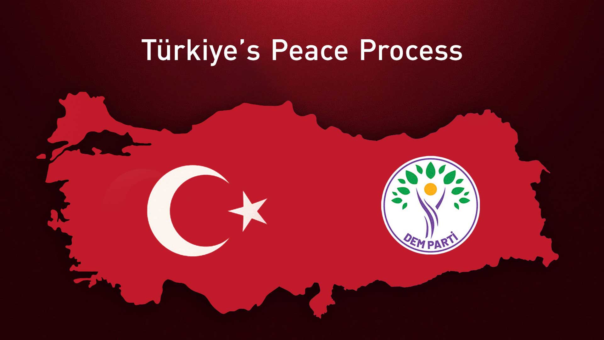 The map of Türkiye, in side it, is the flag of Türkiye (L) and DEM party's logo (R). (Graphic: Kurdistan24)