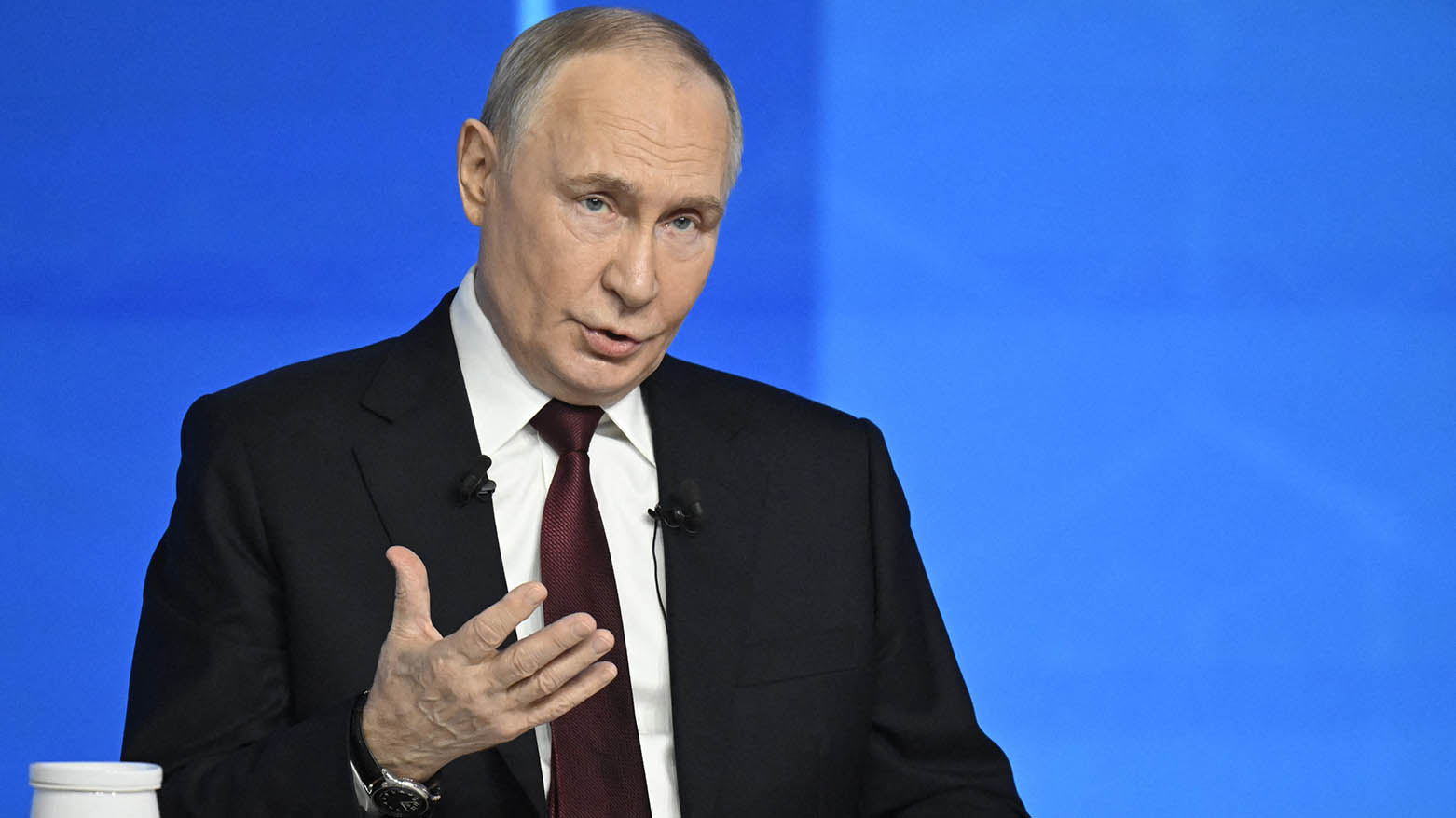 Russian President Vladimir Putin holds his annual end-of-year press conference in Moscow on Dec. 19, 2025. (AFP)