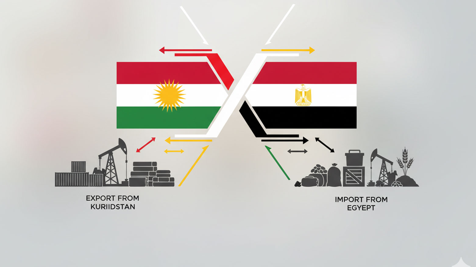 This illustration shows the KRG-Egypt economic ties with flags of Kurdistan (L) and Egypt (R). (Photo: Kurdistan24)