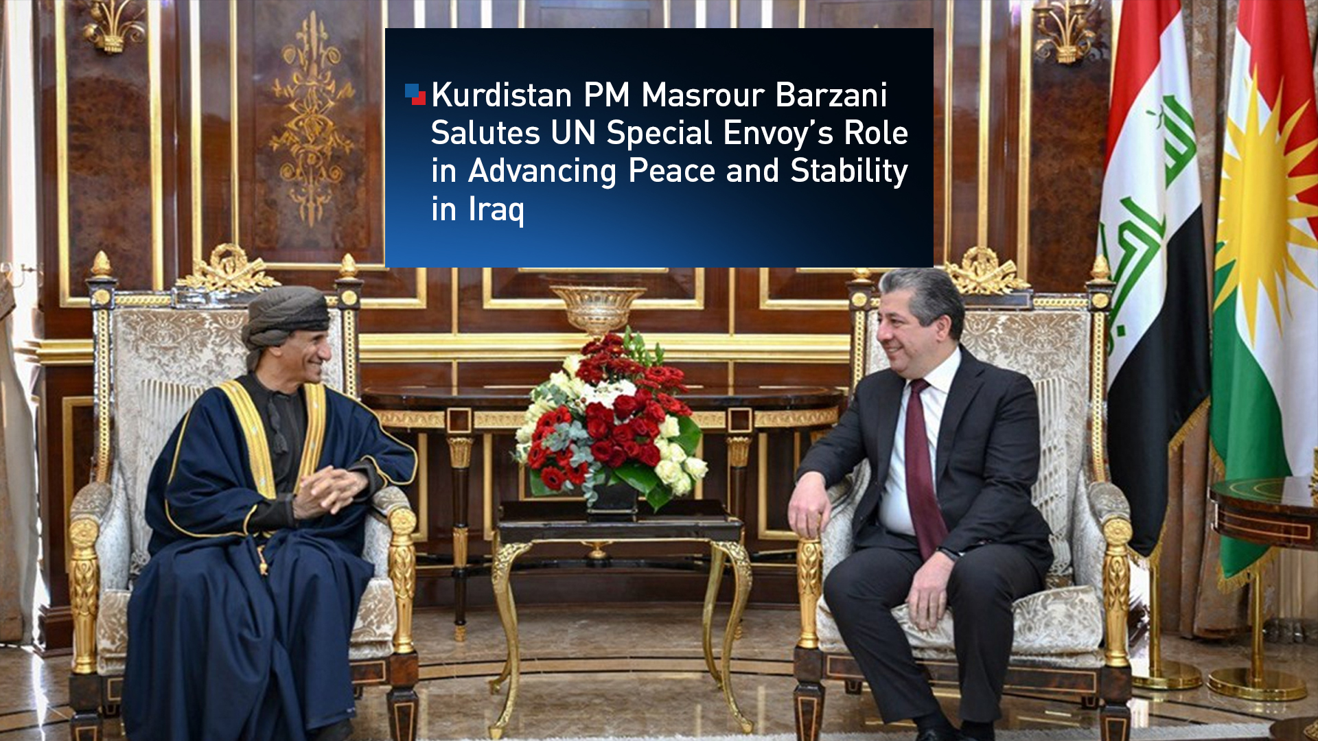 Kurdistan Region PM Masrour Barzani, R, UN Special Envoy to Iraq, Mohammed Al-Hassan, Erbil, Dec. 23, 2025. (Graphics: Kurdistan24)