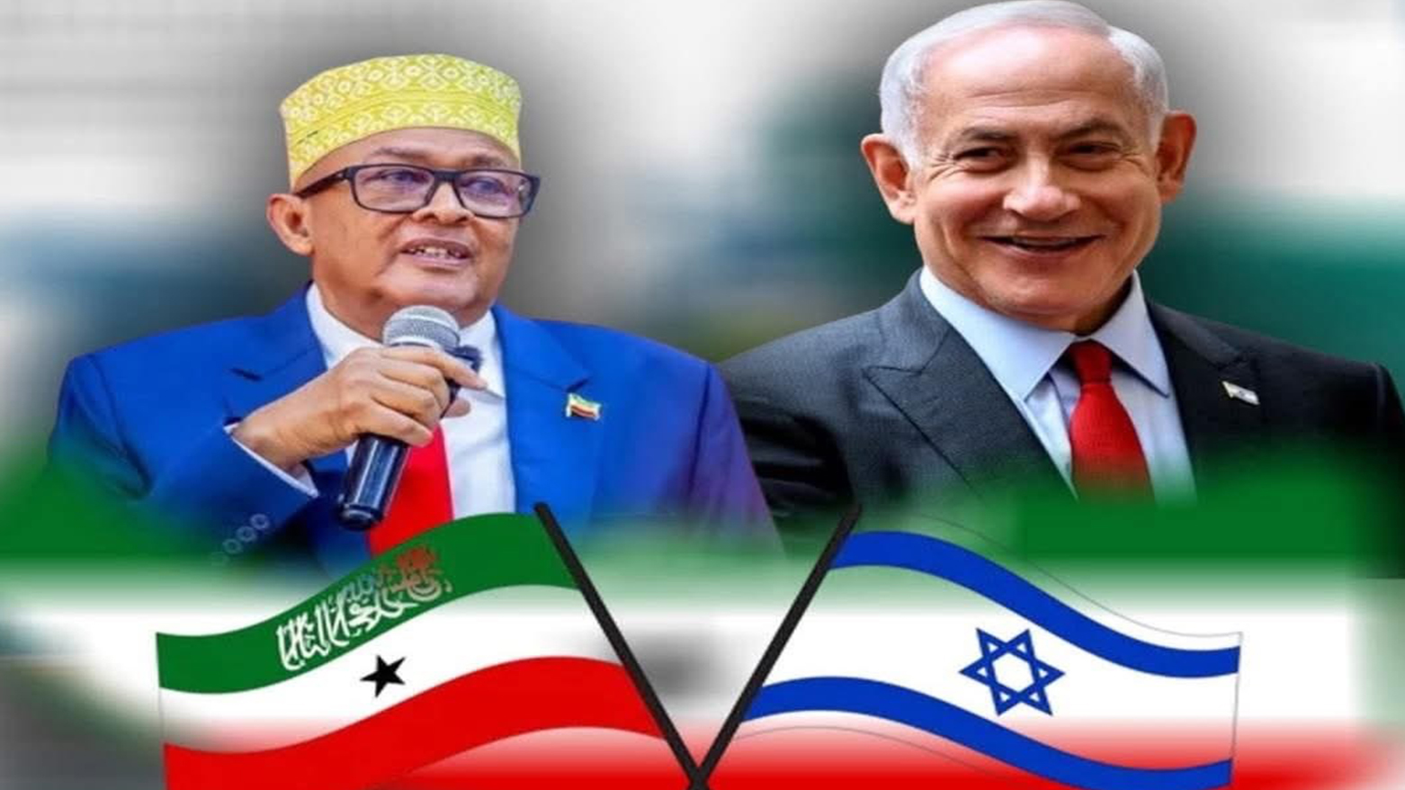 Somaliland President Abdirahman Mohamed Abdullahi, L, Israeli PM Benjamin Netanyahu. (Graphics: Kurdistan24)