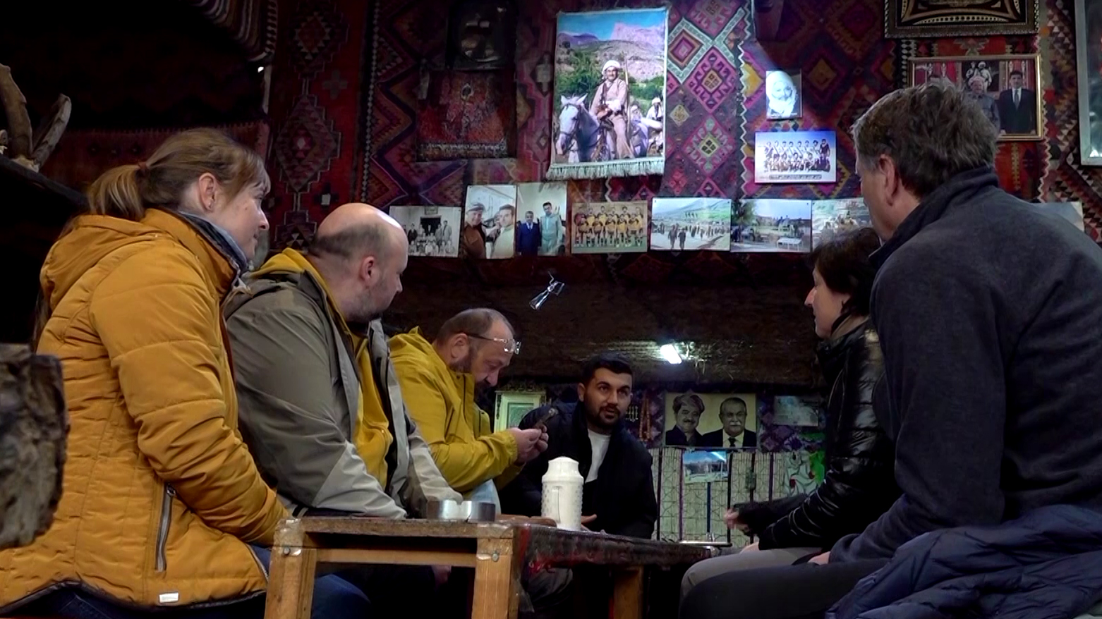 A group of tourists from the Czech Republic are seen inside a traditional teahouse in Soran. (Photo: Kurdistan24)