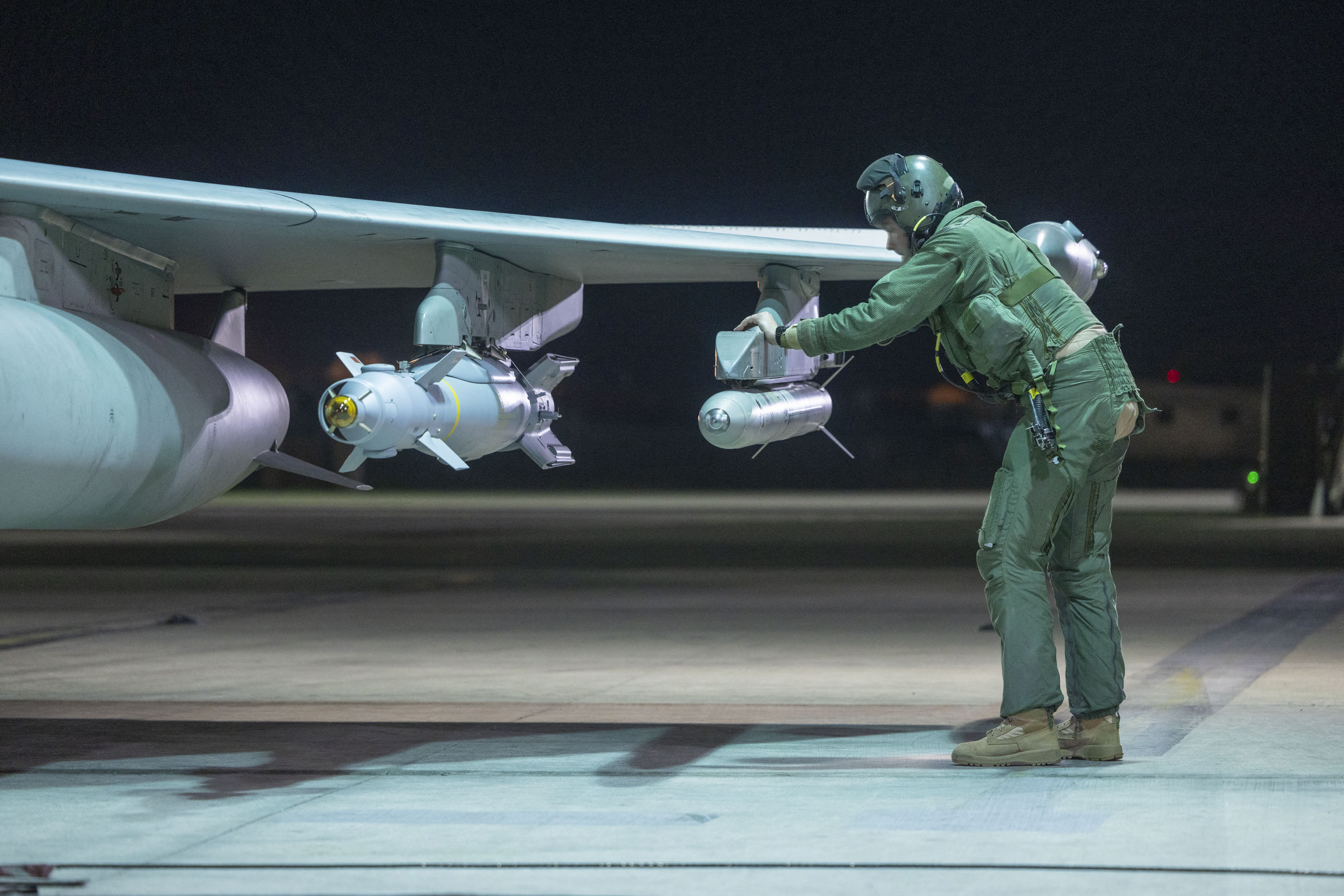A picture released by the British Ministry of Defence shows Royal Air Force Typhoon aircraft being prepared for take-off on  Jan. 3, 2025. (AFP)