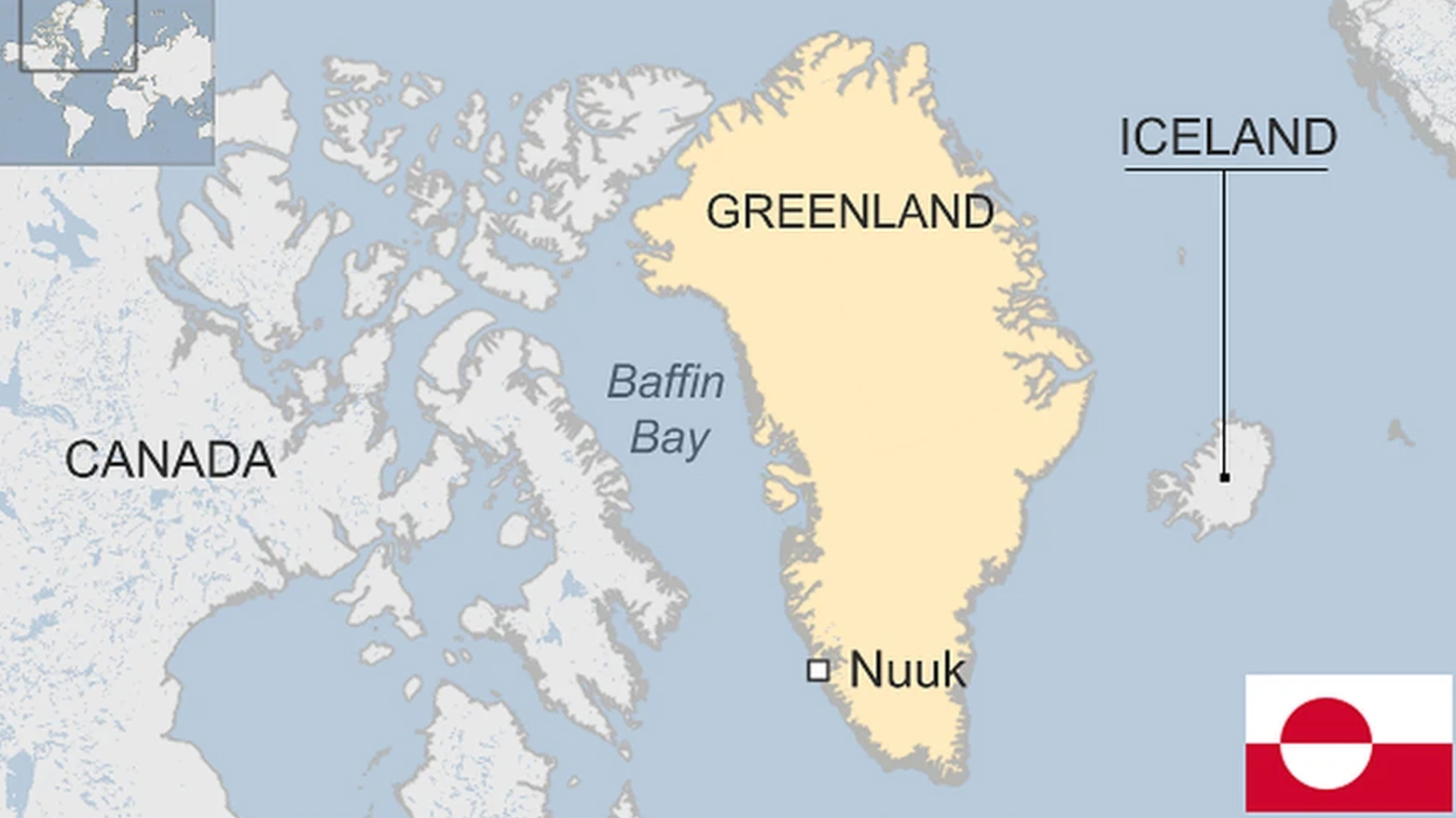 A map showing the location of Greenland. (BBC)