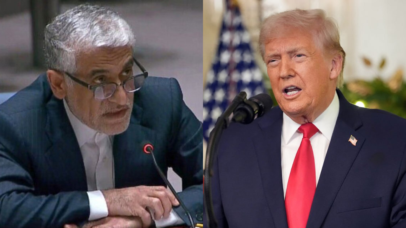 دونالد ترامپ، رئیس‌جمهور آمریکا . امیرسعید ایروانی، سفیر ایران در سازمان ملل