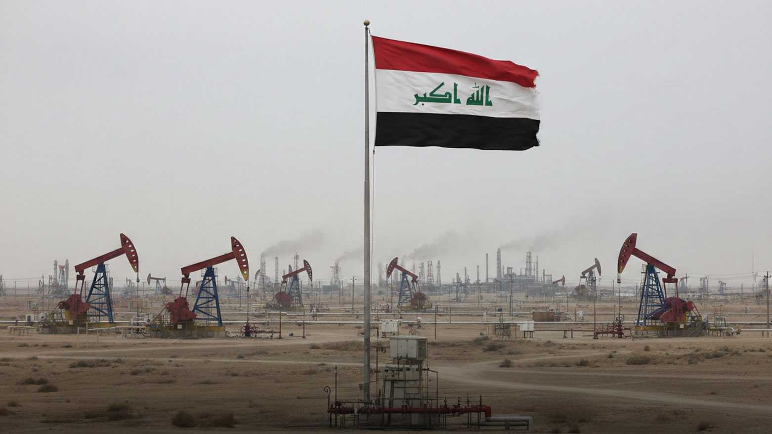 ئاڵای عێراق و ژمارەیەک کێڵگەی نەوت (وێنەکە دروست کراوە)