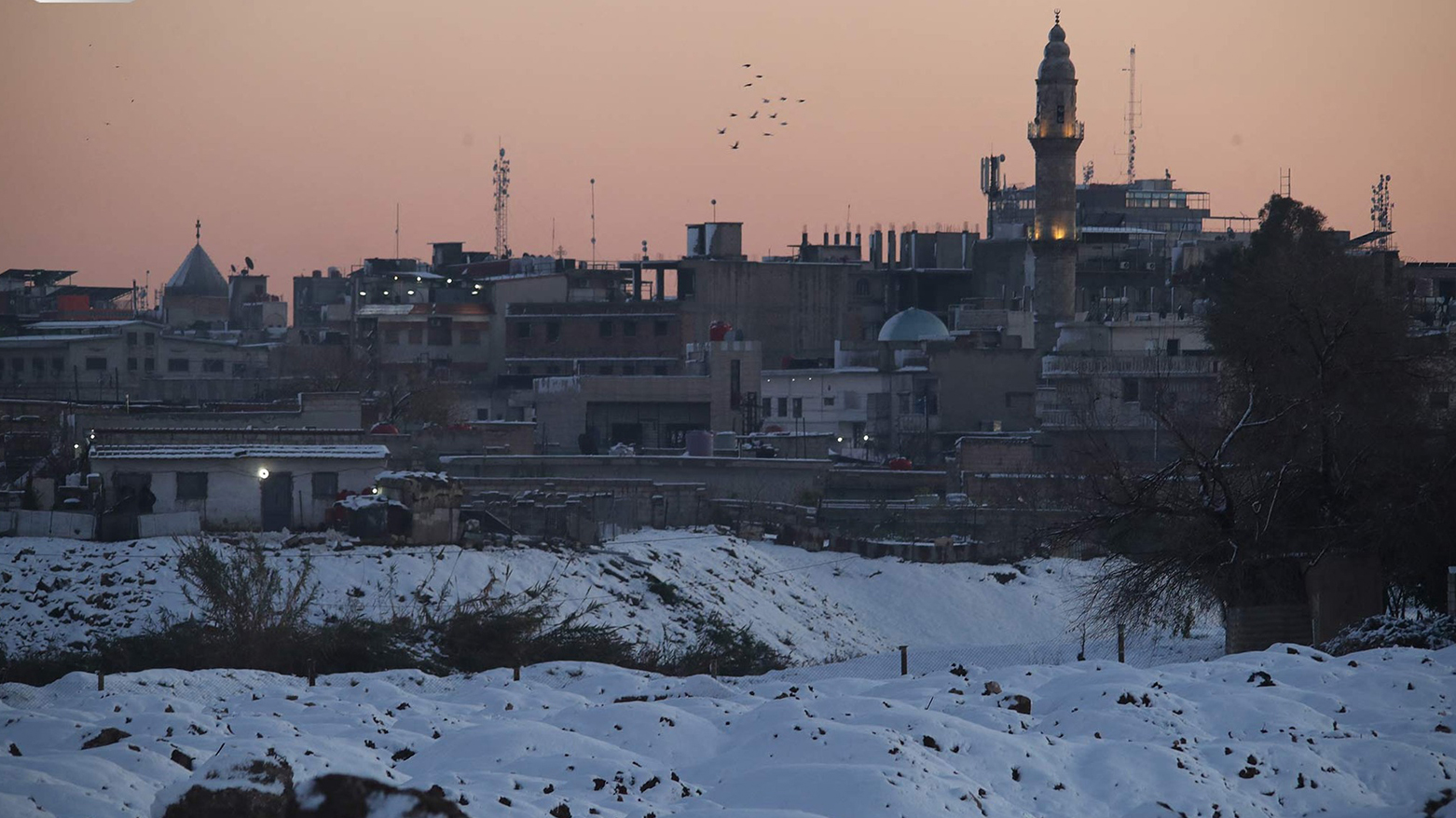 A general view of snow in city of Qamishlo, Western Kurdistan, on Dec. 29, 2025. (Photo: AFP)