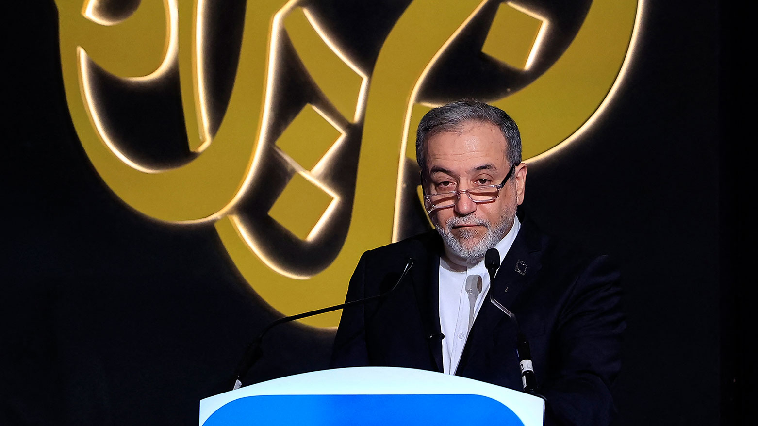 Iran FM Abbas Araghchi speaking at Al Jazeera Forum 2026 in Doha, Qatar, on Feb. 7, 2026. (Photo: AFP)