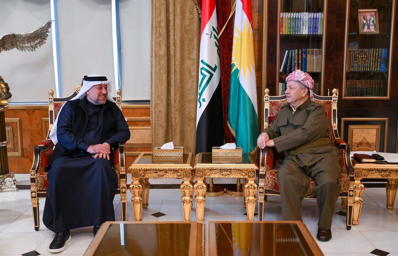 President Masoud Barzani (right) during his meeting with prominent Iraqi political figure Khamis Al-Khanjar, Feb. 11, 2026. (Photo: Barzani Headquarters)