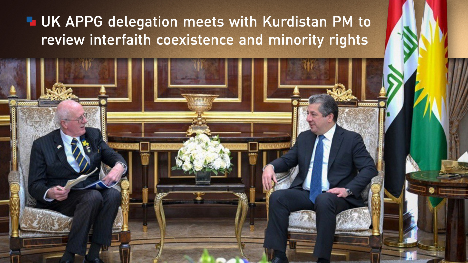 Kurdistan Region PM Masrour Barzani, R, Jim Shannon, head of UK’s APPG, Erbil, Feb. 16, 2026. (Photo: KRG)