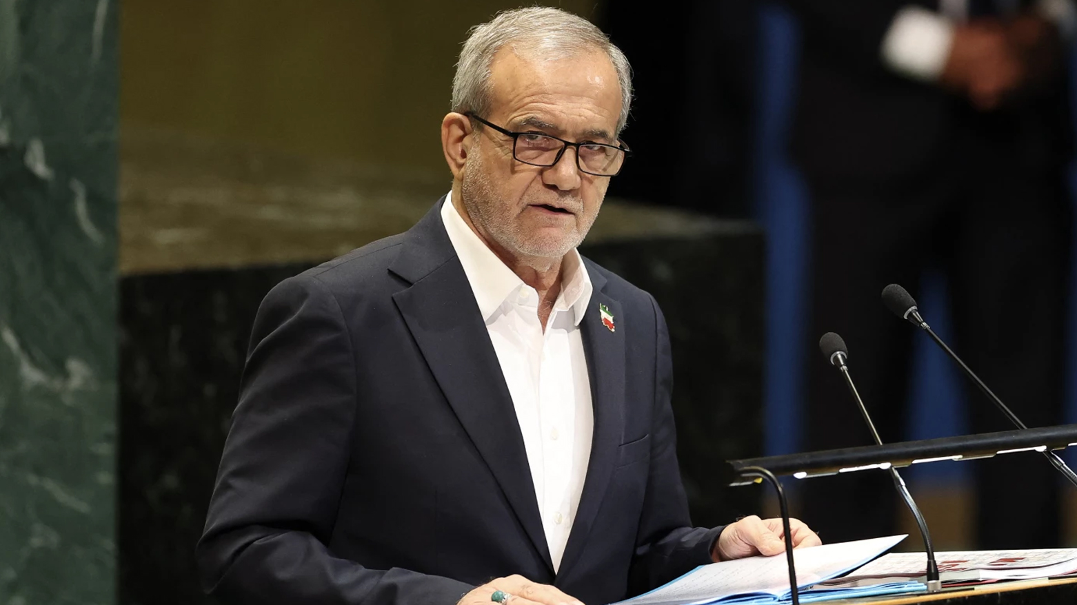 Iran's President Masoud Pezeshkian at the UN headquarters in New York City on Sep. 24, 2025. (AFP)